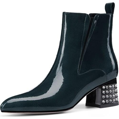 Elegant Pointed Toe Ladies Ankle Boots Genuine Leather Thick Heels Shoes Woman Night Club Basic Boots Size 40 41