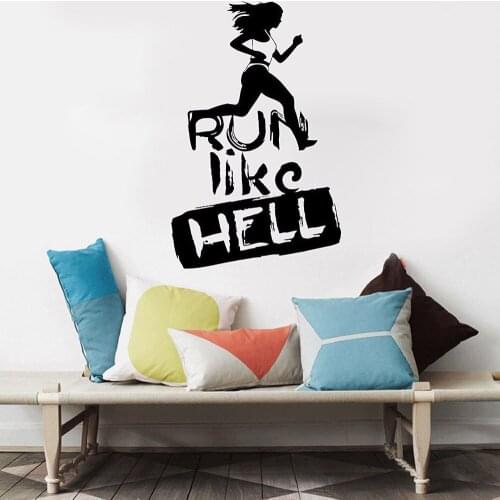 HDJWU Run Like Hell Sport Fitness Motivation Running Vinyl Sticker for girl Bedroom Home Decor Wall Decal Sports Exercise MU19