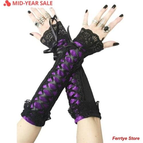 Imily Bela Gothic Arm Warmers Women Sleeves Bandage Lace Patchwork Arm Shaper Lace-up Mangas