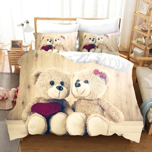 Cartoon Bears Bedding Set Cute Comforter Duvet Covers And Pillowcases 220x240 Size Simple Bed Linen For Kids Lover Bed Set