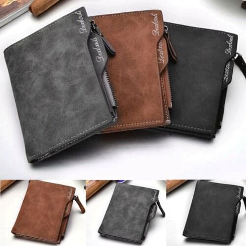 Mens Retro Leather PU Wallet Portable Simplicity Bifold Zipper Wallets Hipster Cowhide Credit Card/ID Holders Coin Purses