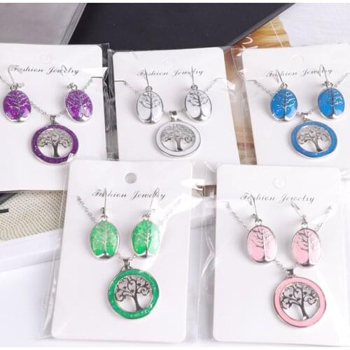 Hot Sell New Stylish Tree Of Life Jewelry Set Pendant Necklace and Earrings Fashion Women Jewelry Gifts