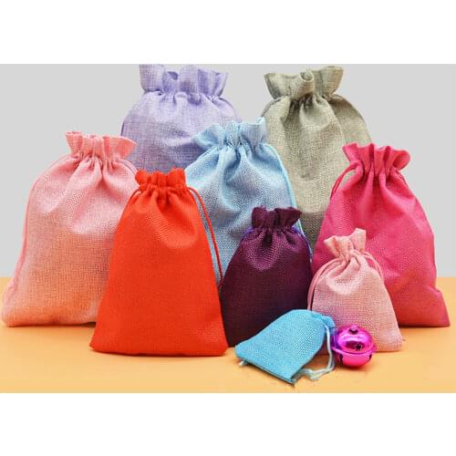 Multi Size Reusable Jute Drawstring Gift Bag Wedding Christmas Use Sachet Storage Charms Jewelry Packaging Linen Bag 10/50pcs