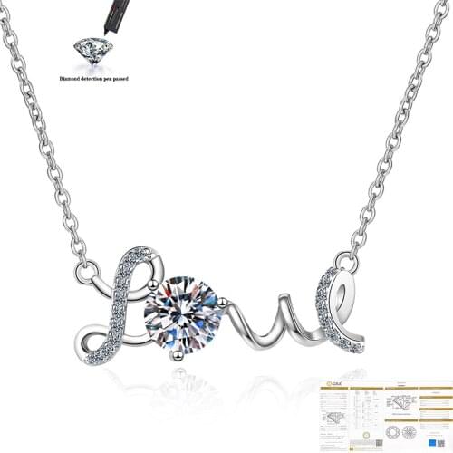 Moissanite Necklace LOVE 1CT VVS Lab Diamond Pendant Silver 925 for Women Wedding Party Anniversary Gift Simple Charms