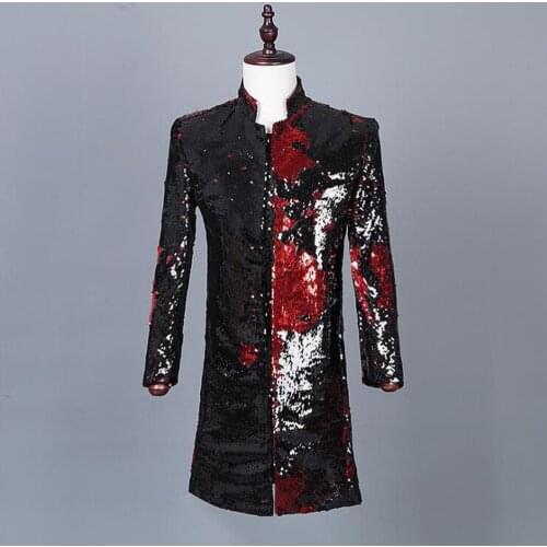 Men Sequin Blazer Suits Shiny Tuxedo Jacket Gothic Casual Long Sleeve Coat Costume Men For Wedding Blazer