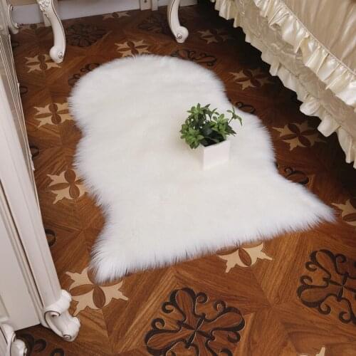 Chair Cover Plain Skin Fur Soft Sheepskin Warm Hairy Carpet Seat Pad Plain Fluffy Rugs Washable Bedroom Faux Mat Home
