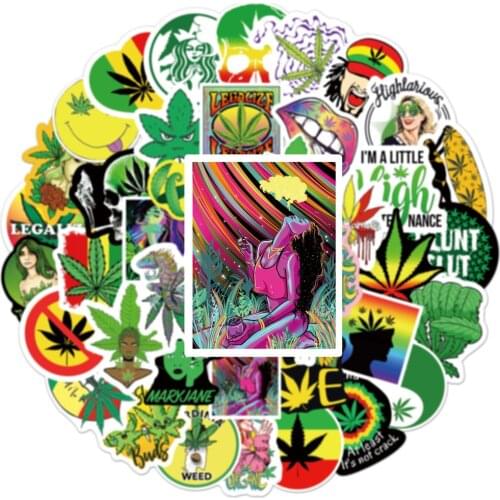 50/100pcs Funny Leaves Character Smoking Stickers for Guitar Kids Toy Color Motorcycle Car Skateboard Snowboard Luggage Decals