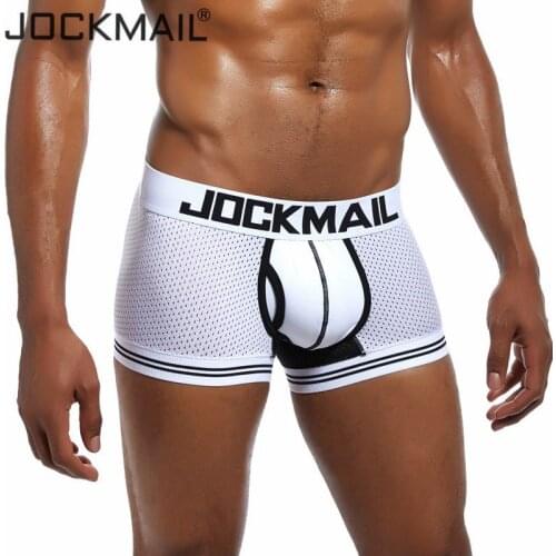 JOCKMAIL Brand Mesh Boxer Men Sexy Underwear penis U Pouch Underpants Cueca Cotton Pants Trunks Boxer shorts Male Panties