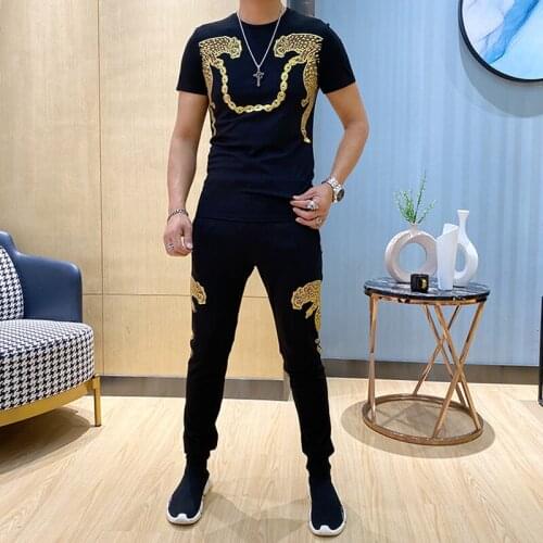 New European style 2020 brand design rhinestone short sleeve suit two-piece high quality
