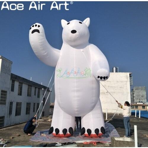 Huge white standing inflatable lighting greeting polar bear cartoon mascot for event/festival decoration