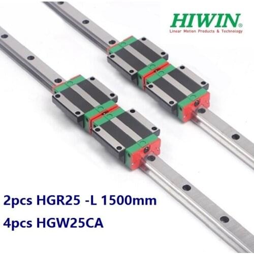 2pcs origial Hiwin rail HGR25 -L 1500mm linear guide + 4pcs HGW25CA HGW25CC flange carriage blocks for cnc router