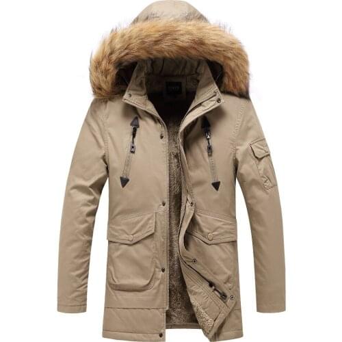 Autumn Winter Parkas Jacket Men Hooded Fur Collar Windbreaker Men Coats Casual Cotton Mid-long Wool Liner Warm Outerwear L-3XL
