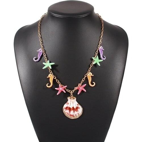 Exknl 2020 Colorful Sea Beach Women Necklace Long Tassel Collar Big Pendant Shell Choker Necklace For Women Summer Jewelry New