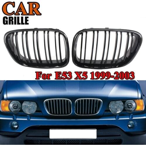 Front Grill Grilles Kidney Grill Replacement for BMW X5 E53 1998-2003 Double Slat Sport Style Gloss Black