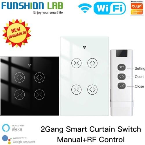 MFUNSHION WiFi RF Tuya 2 Gang Double Curtain Blind Switch for Roller Shutter Electric Motor With Google Home Alexa Smart Life