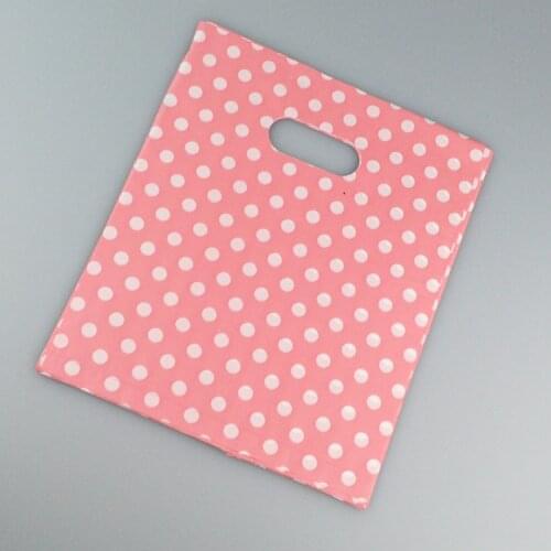 100pcs/lot White Dots Pink Plastic Bag 20x25cm Boutique Gift Packaging Bags Jewelry Plastic Gift Bag Shopping Bags With Handle