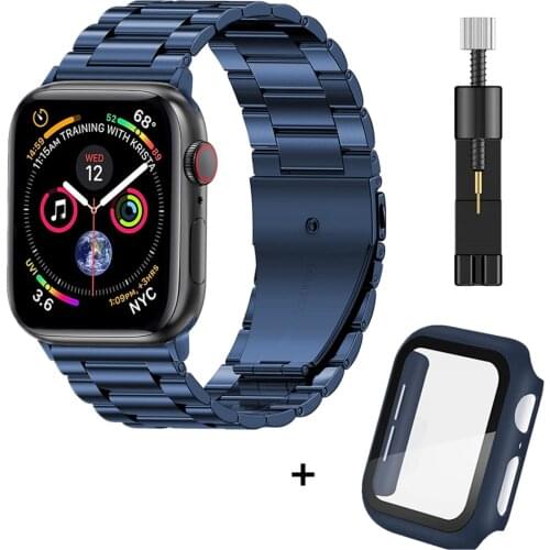 For Apple Watch Band 44mm 40mm 42mm 38mm Metal Strap with Case Protective Cover for Iwatch Series 6/5/4/3/2/1/SE Wrist Bracelet