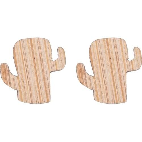 Daisies Cute Cactus Shape Wooden Stud Earrings Cereus Cacti For Women Men Jewelry Couple Bijoux Femme Birthday Party Gift
