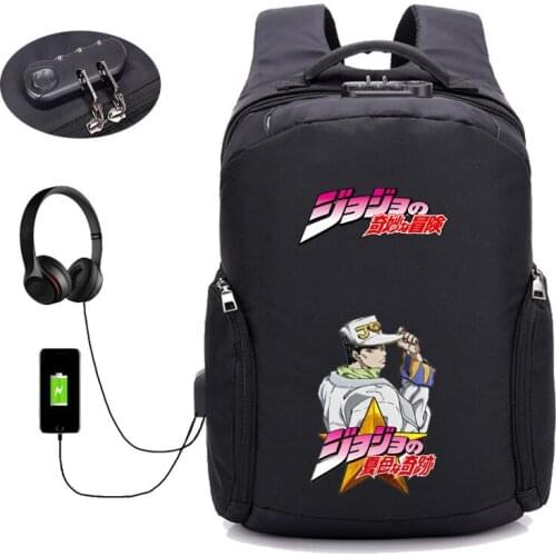 Anime JoJos Bizarre Adventure backpack Anti thief USB Recharging student book bag Laptop bag Men women Travel Backpack