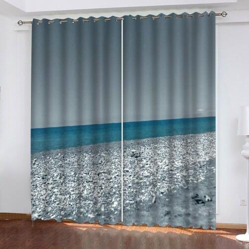 Customized size Curtains Blue sea beach Luxury Blackout 3D Curtains For Living Room office Bedroom Decoration curtains