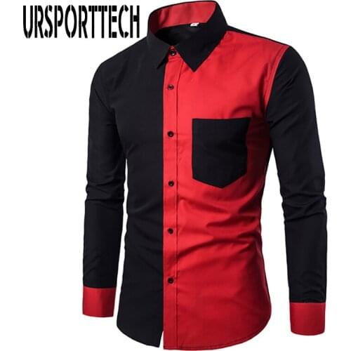 URSPORTTECH New Fashion Men Shirt Long Sleeve Patchwork Shirt Men Blouse Plus Size Shirt Men Business Casual Slim Fit Clothing