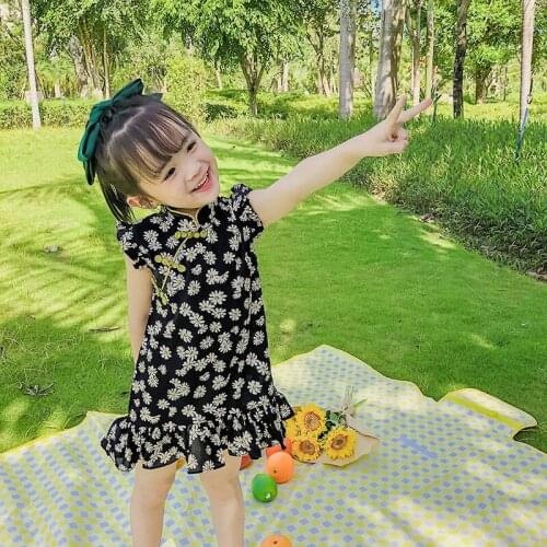 Chinese Style Spring And Summer Children Clothes Girls Floral Princess Mini Dresses Prinsessenjurken Meisjes Baby Dress