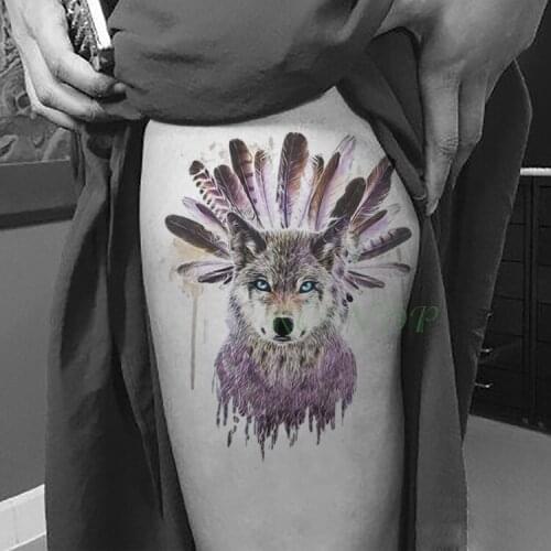 Waterproof Temporary Tattoo Sticker wolf wolves feather Fake Tatto Flash Tatoo Large size Tatouage Leg Arm for Women Men girl