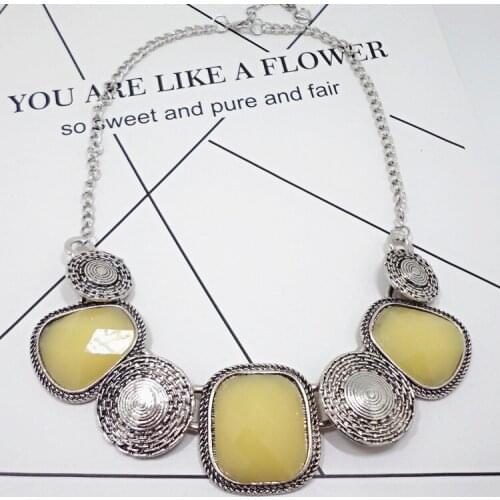X281 "Europe and the United States exaggerated retro jewelry ancient silver gemstone necklace foreign trade hot jewelry"