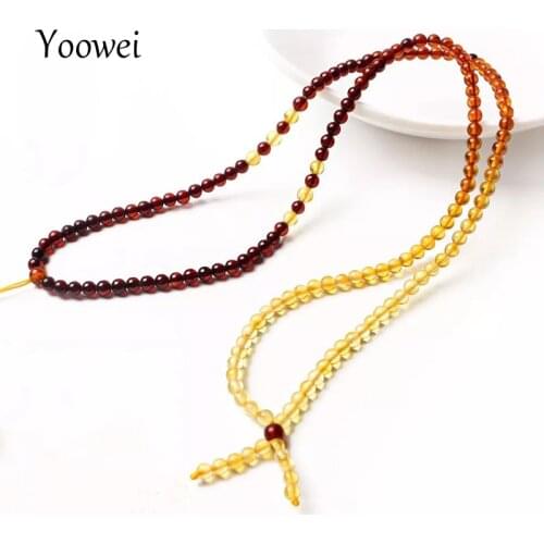 Yoowei 3mm 55cm Amber Chain Necklace for Women Genuine Round Tiny Diy Bead 100% Real Natural Baltic Amber Jewelry Wholesale