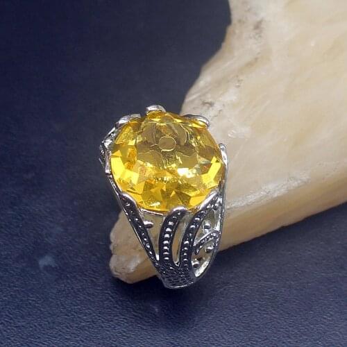Gemstonefactory Jewelry Big Promotion Single Unique 925 Silver Yellow Citrine Royal Women Men Gifts Rings 8# 20213137