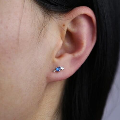 2021 New Korean 100% 925 Sterling Silver Earring Cute Romantic Crystal Love Blue Cz Heart Stud Earrings for Women Dainty Earring