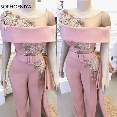 Abendkleider Luxury Long Mermaid Pink Beaded Crystals Elegant Pants for Weddings Evening Party Dresses Robe de soiree