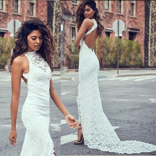 Sexy Beach Mermaid Lace Wedding Dresses 2020 Summer Backless Bridal Dress Custom Made Weddings Gowns Vestido De Noiva