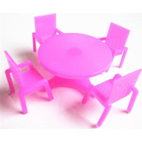 1Set(4 Chairs+1 Desk) Rose Dollhouse Miniature Dining Chair Table Furniture Set For Doll House Kitchen Food Furniture Toys