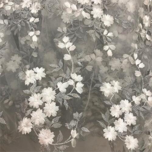 1yards Silver thread white flower leaf plant embroidery rattan decorative cloth accessories lace designer fabrics for patchwork