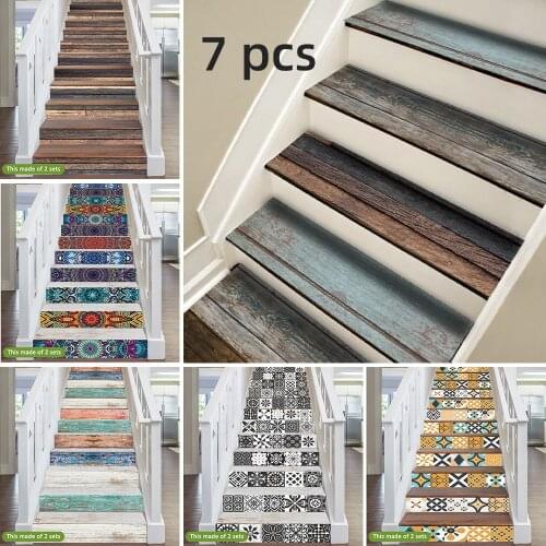 18x100cmx7pcs 24 Style Stair Sticker Waterproof Self-adhesive PVC Staircase for Bathroom Kitchen Stairway Decor