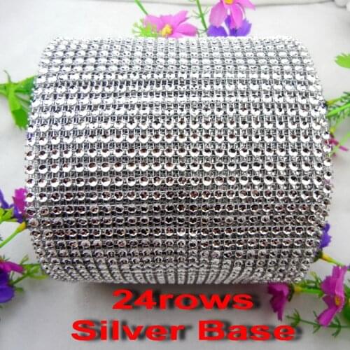 24 Rows 2yards per pack Sew On High Quality rhinestone mesh trim empty cup 4mm Silver Plastic base for wedding decoration diy