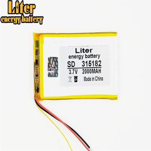 3 line 3.7V,2000mAH [315182] PLIB (polymer lithium ion / Li-ion battery ) for Smart watch,GPS,mp3,mp4,cell phone,speaker