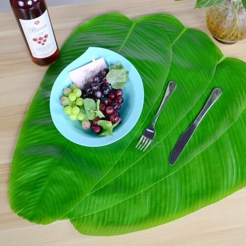4PCS Simulation Banana Leaves Kitchen Placemat Waterproof Non-slip Table Mat Desktop Green Leaves Decorations Party Supplies