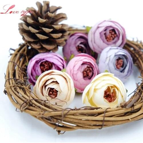 5PCS Small Silk Artificial Tea Rose Bud Flower Head For Wedding Decoration DIY Wreath Gift Box Scrapbooking Craft Fake Flower
