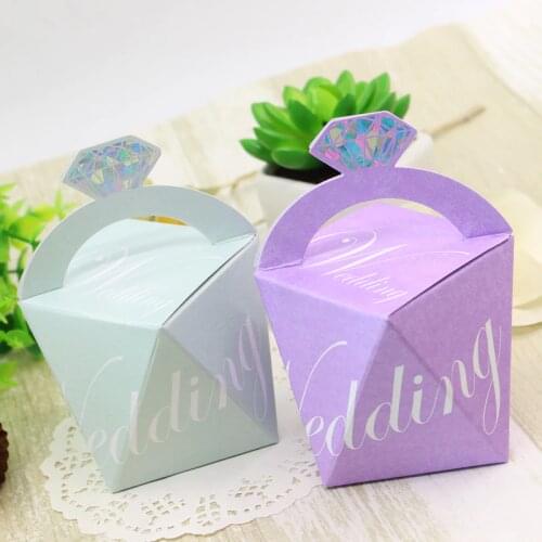 50pcs/lot Creative Diamond Wedding Candy Box DIY Special Polygon Shape Candy Portable Gift Box Party Supplies Purple/Blue