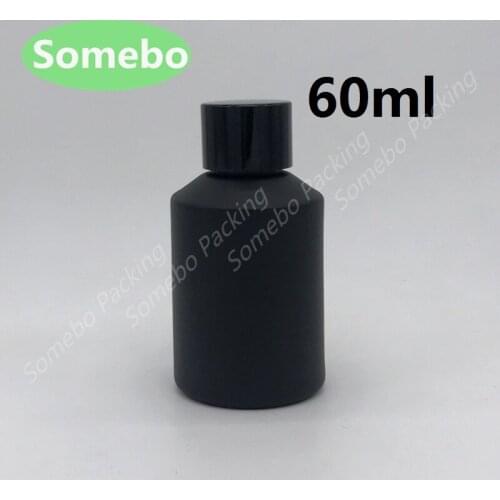 500pcs/lot 60ml Empty Matte Black Glass Bottle with Reducer for Essential oil 60CC make up glass bottle with screw on lid