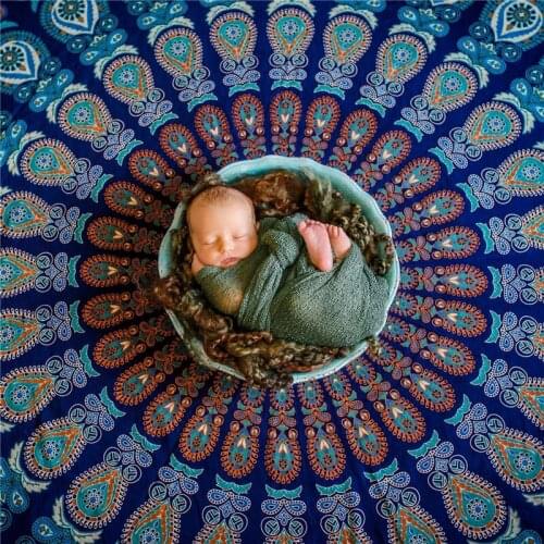 Bohemian Baby Photography Backdrop Blanket Round Shape Newborn Bebe Photo Props Background National Style 1.3*1.5M