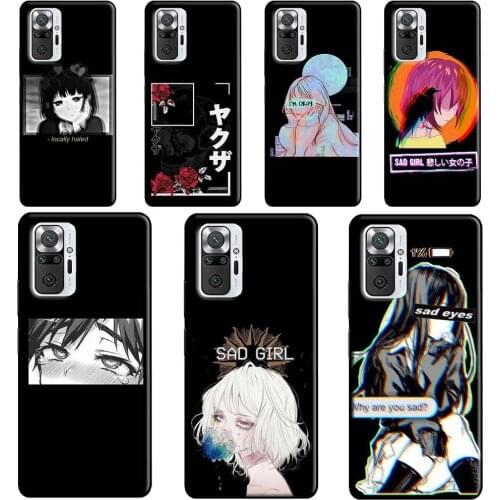 Sad Japanese Anime Aesthetic Phone Case For Xiaomi Redmi Note 10 8 9 Pro Note 8T 9S Coque For Redmi 9C 9T K40 7A 8A 9A