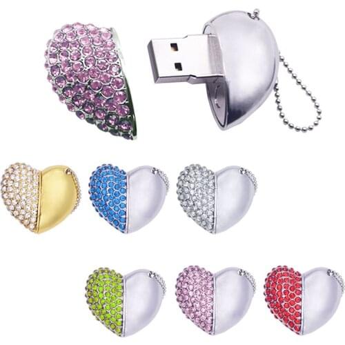 Color Diamond Usb2.0 Flash Drive 64GB 128gb Heart Pen Drive 32GB USB Stick 8GB 4gb U Disk Memory Stick Flash Card Pen Drive Gift