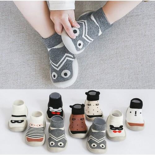 Children anti-slip shoes newborn baby girl cotton non-slip floor socks baby boy rubber sole cartoon indoor socks shoes