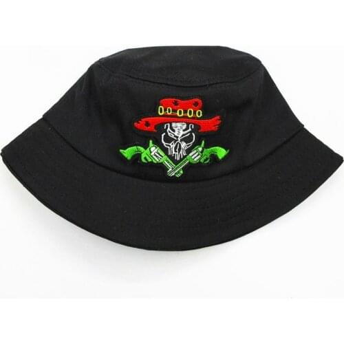 2021 Geometric Skull Embroidery Cotton Bucket Hat Fisherman Hat Outdoor Travel Hat Sun Cap Hats for Men and Women