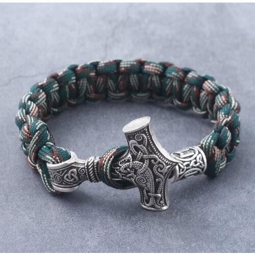 Exquisite handmade camouflage rope woven bracelet Viking Raytheon Hammer Axe Rune Bracelet