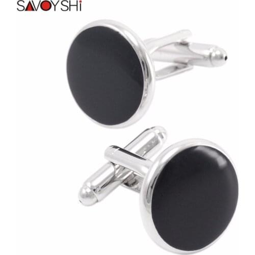 SAVOYSHI Classic Round Cufflinks for Mens Shirt Cuffs High Quality Black Blue Enamel Cuff links Father Gift Male Jewelry