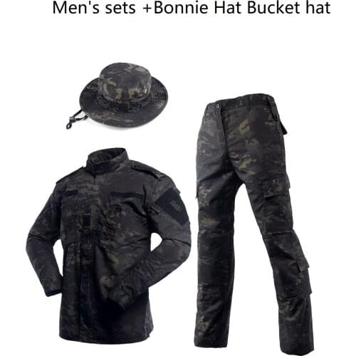 Mens Sets Black Multicam Army Uniform ACU Ribstop Military Uiforms With Hats